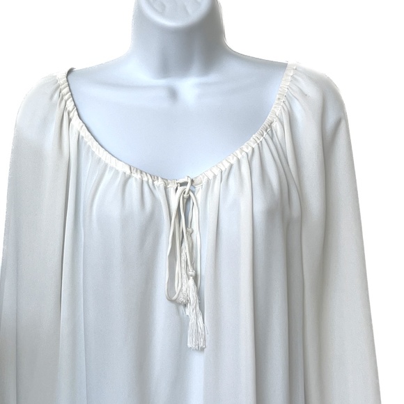 Joe Fresh Sheer Pull Over Blouse Neck Ties Sheer Size XL Beige Top 3/4 Sleeve - Picture 2 of 7